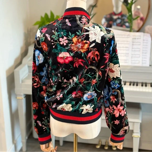 Stellah Floral Velvet Bomber Jacket – Size L - Picture 7 of 12